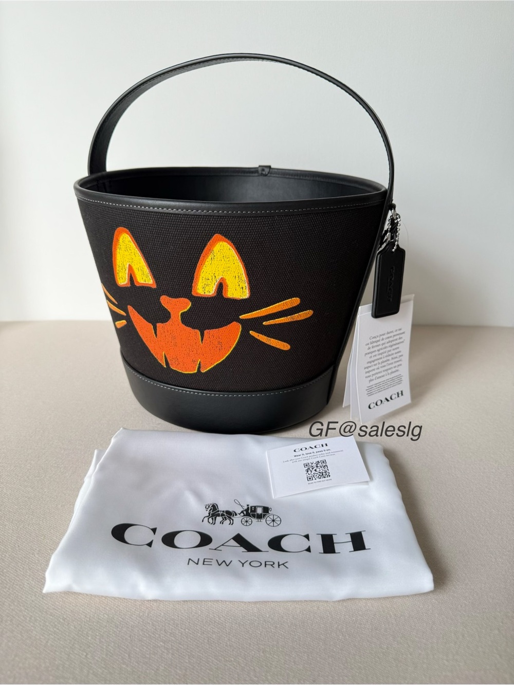 NWT Coach Trick Or Treat Bucket With Halloween Cat Black Orange CCE04 - Picture 14 of 14